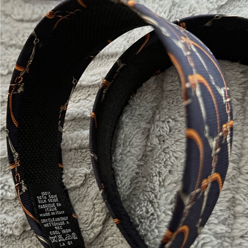 Celine Reworked Luxury headbands Silk with Navy and Orange Design